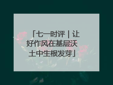 七一时评｜让好作风在基层沃土中生根发芽